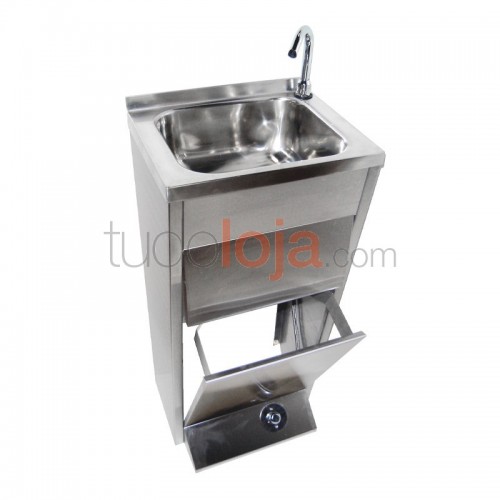 Lava-mãos de Inox com Pulsador de Pé e Tulha H910xP300xL400
